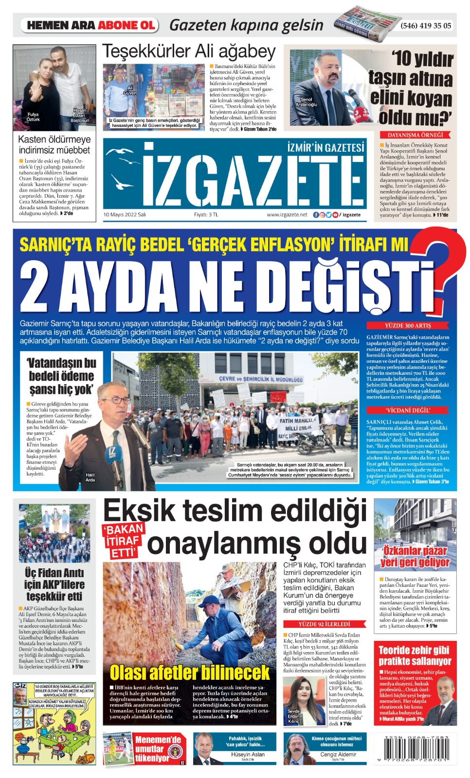 İz Gazete - İzmir'in Gazetesi - 10.05.2022 Manşeti