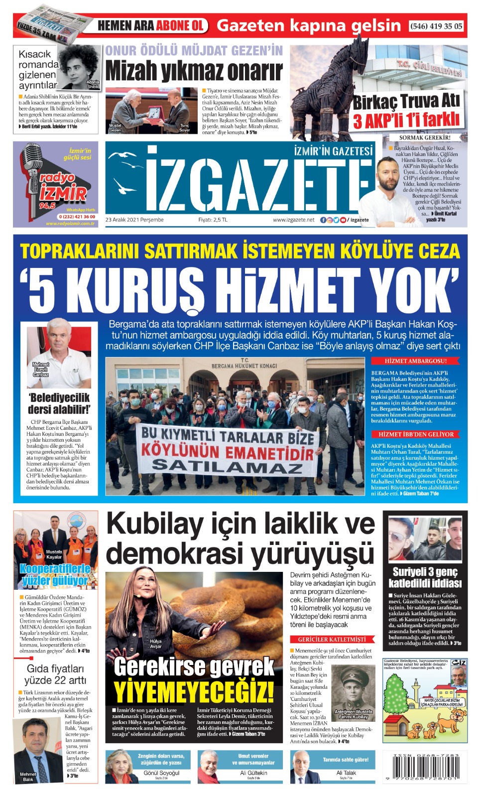 İz Gazete - İzmir'in Gazetesi - 23.12.2021 Manşeti