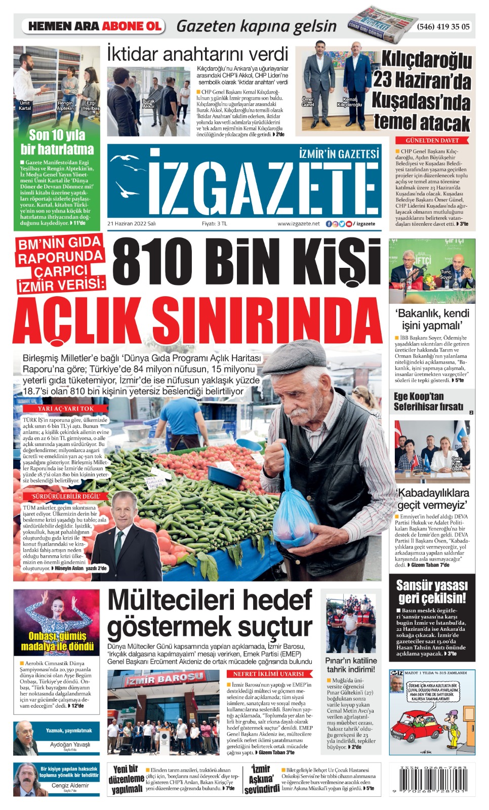 İz Gazete - İzmir'in Gazetesi - 21.06.2022 Manşeti