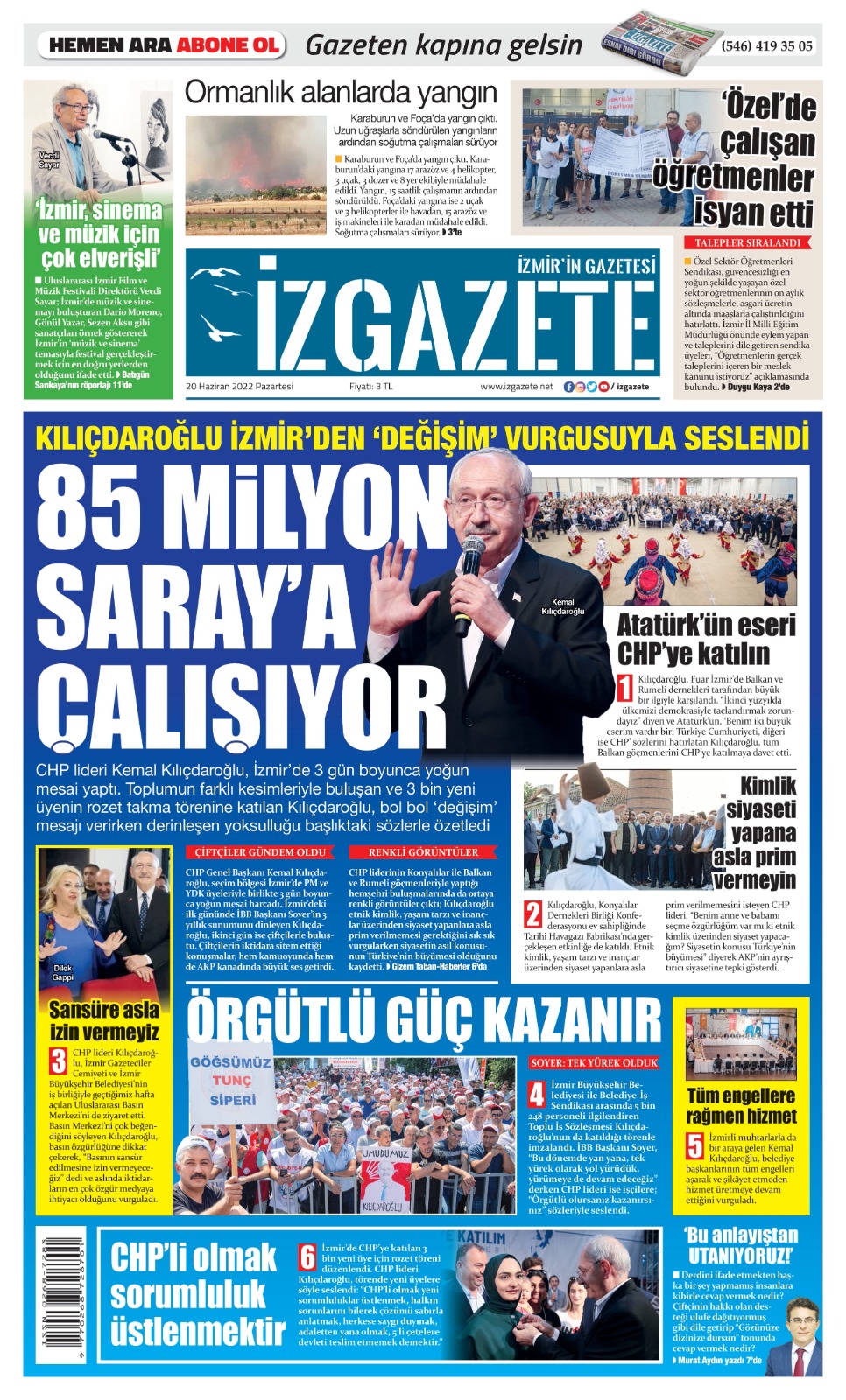 İz Gazete - İzmir'in Gazetesi - 20.06.2022 Manşeti
