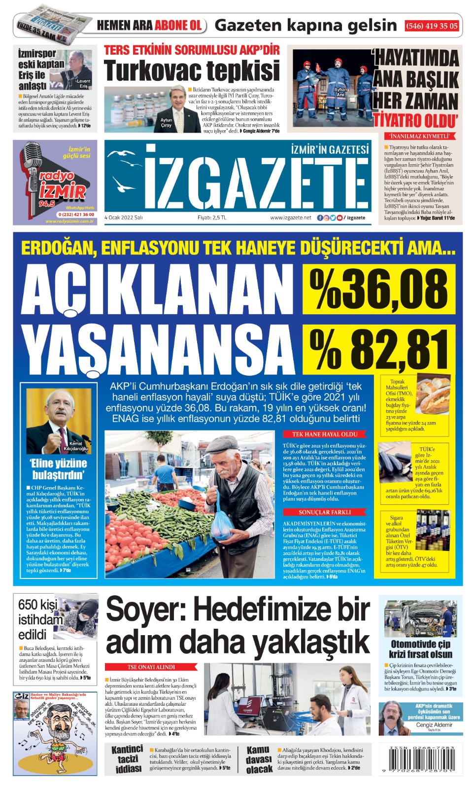İz Gazete - İzmir'in Gazetesi - 04.01.2022 Manşeti