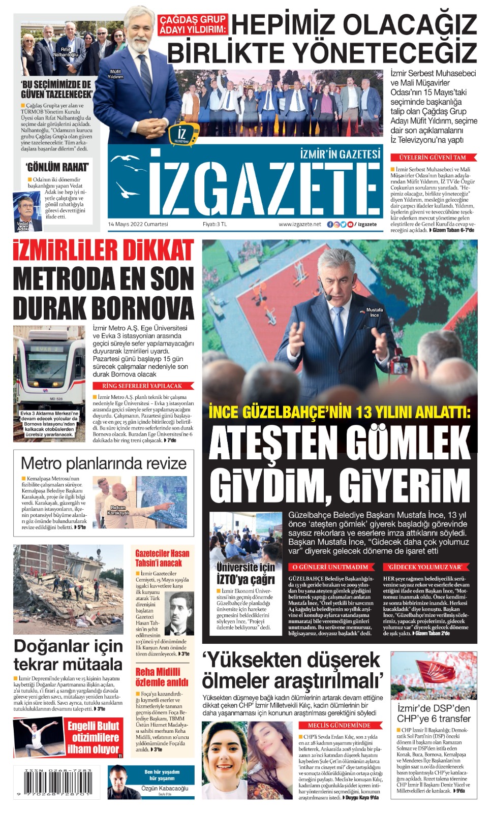 İz Gazete - İzmir'in Gazetesi - 14.05.2022 Manşeti