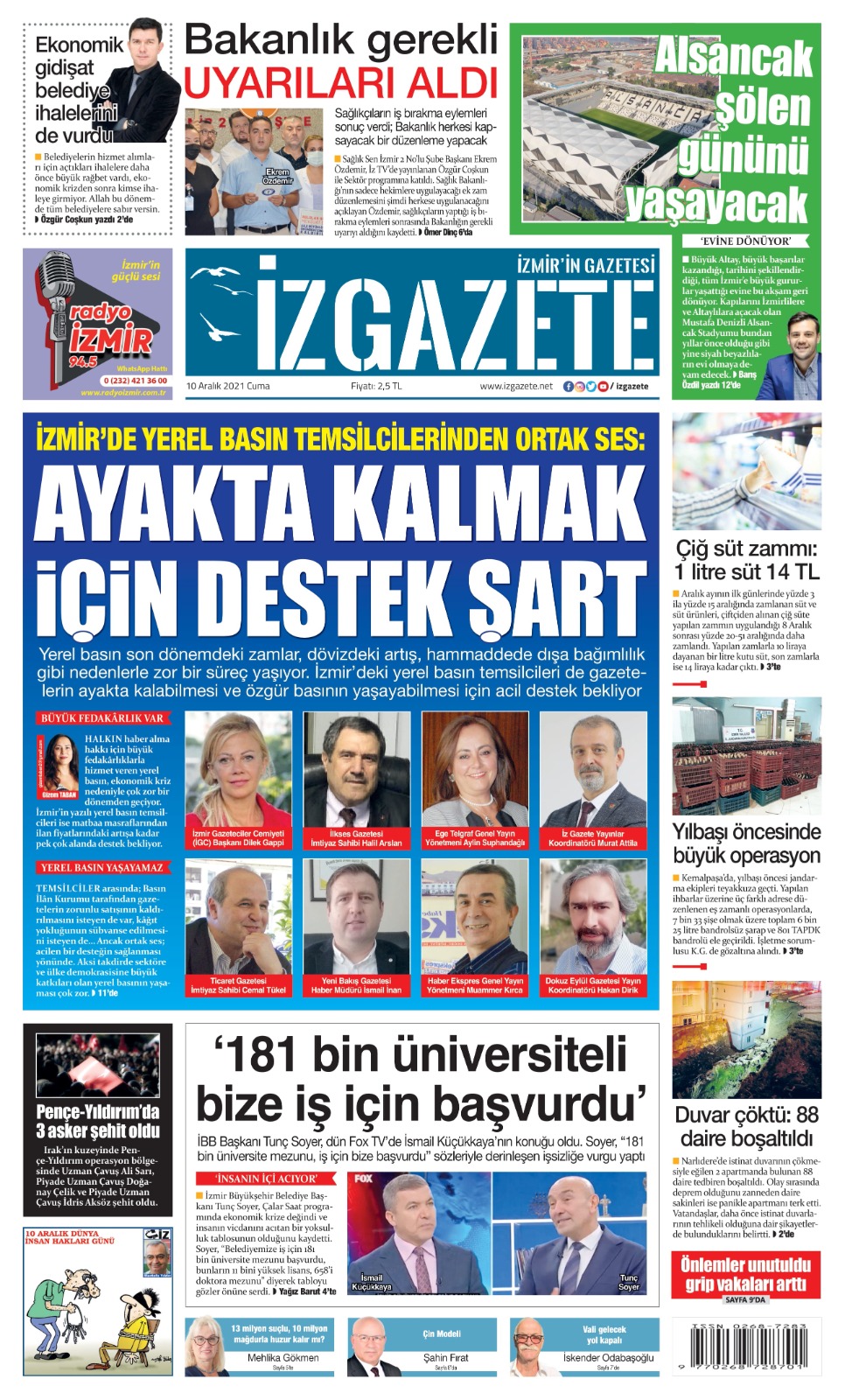 İz Gazete - İzmir'in Gazetesi - 10.12.2021 Manşeti