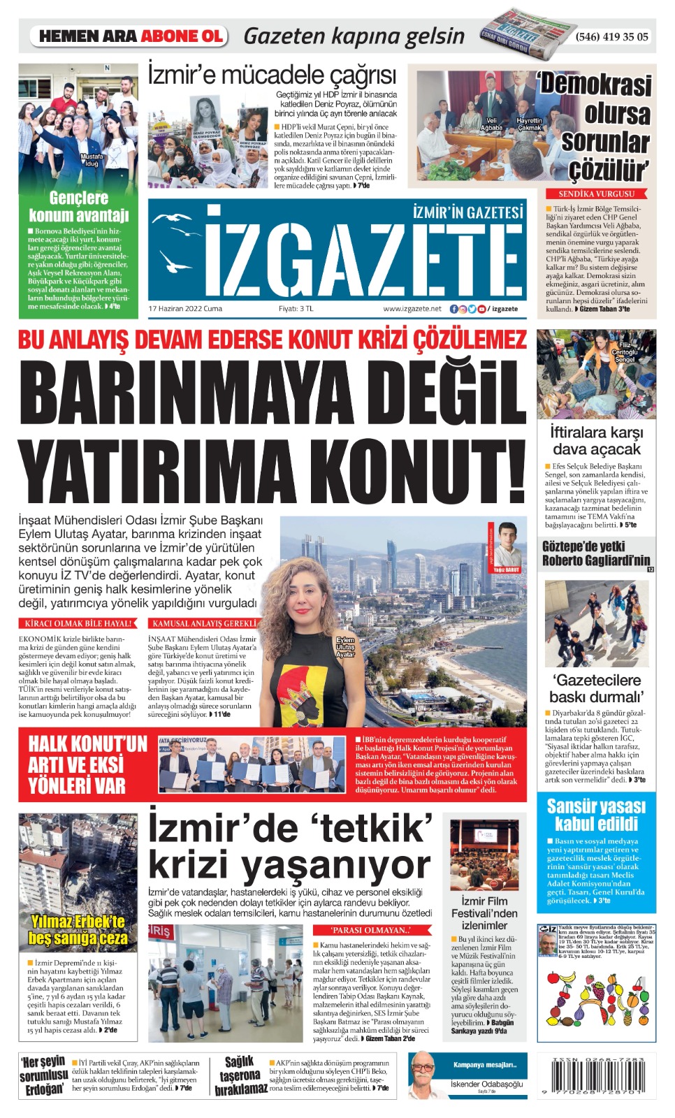 İz Gazete - İzmir'in Gazetesi - 17.06.2022 Manşeti