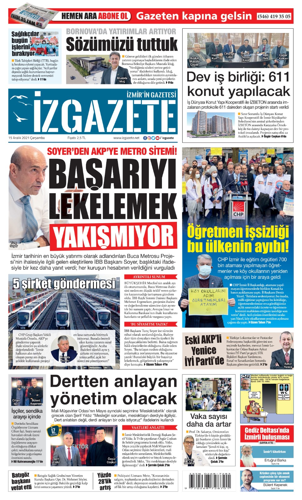İz Gazete - İzmir'in Gazetesi - 15.12.2021 Manşeti