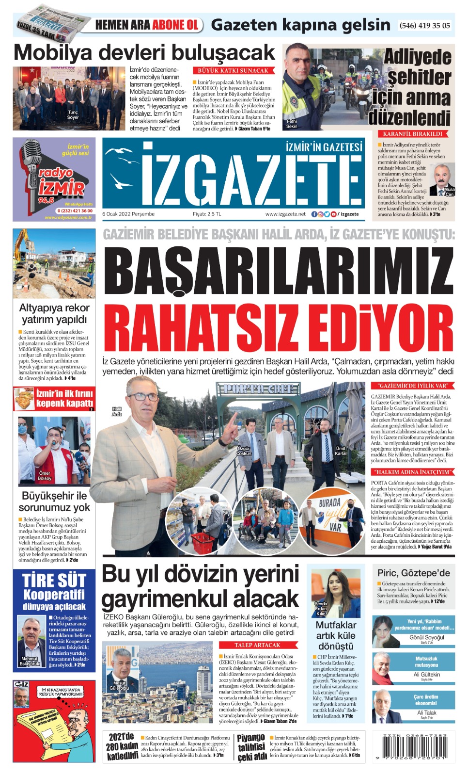İz Gazete - İzmir'in Gazetesi - 06.01.2022 Manşeti
