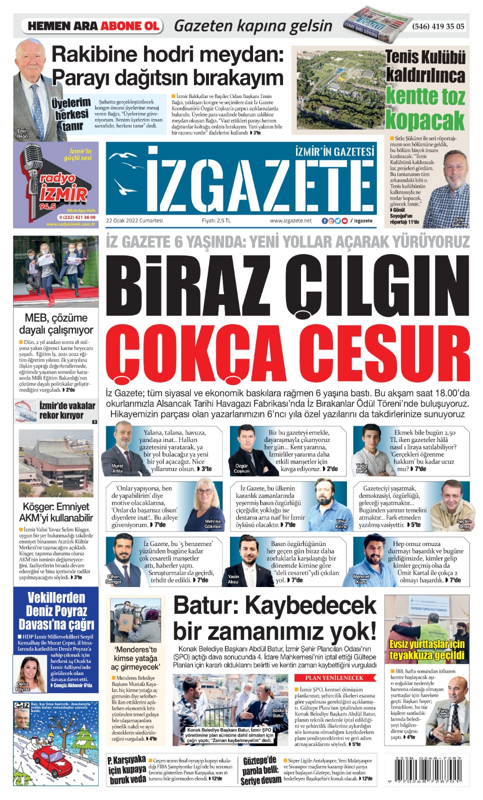 İz Gazete - İzmir'in Gazetesi - 22.01.2022 Manşeti