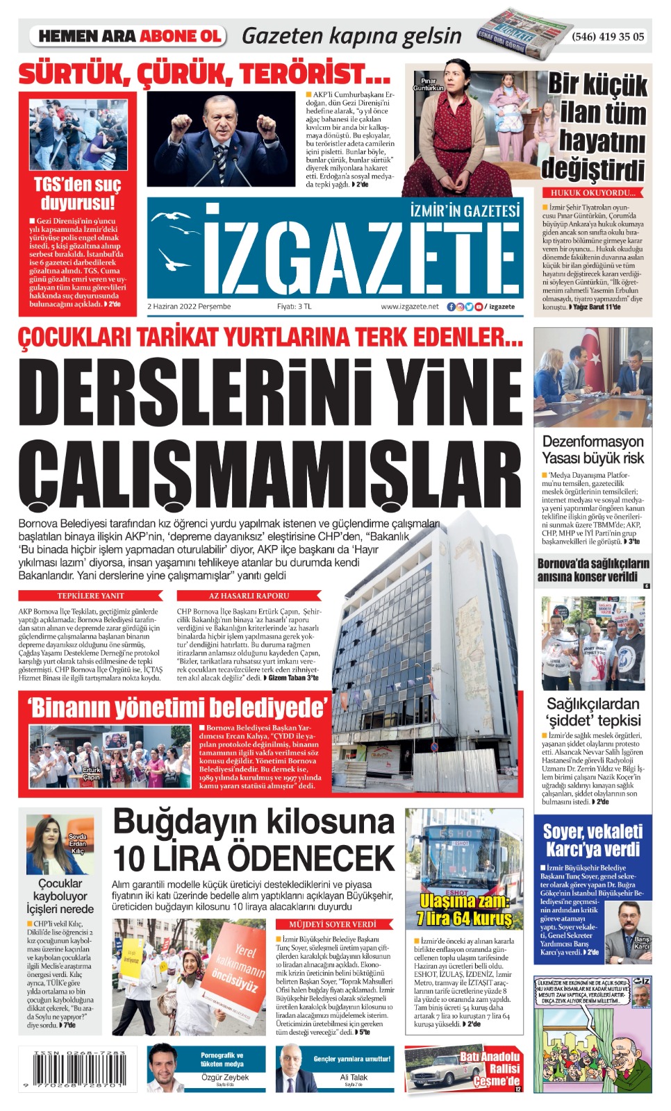İz Gazete - İzmir'in Gazetesi - 02.06.2022 Manşeti