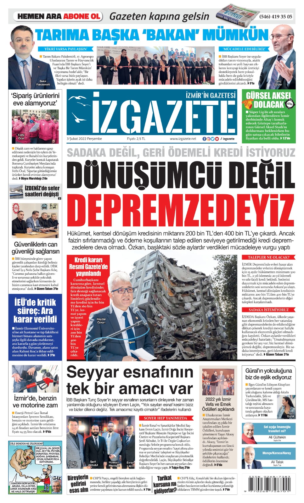 İz Gazete - İzmir'in Gazetesi - 03.02.2022 Manşeti