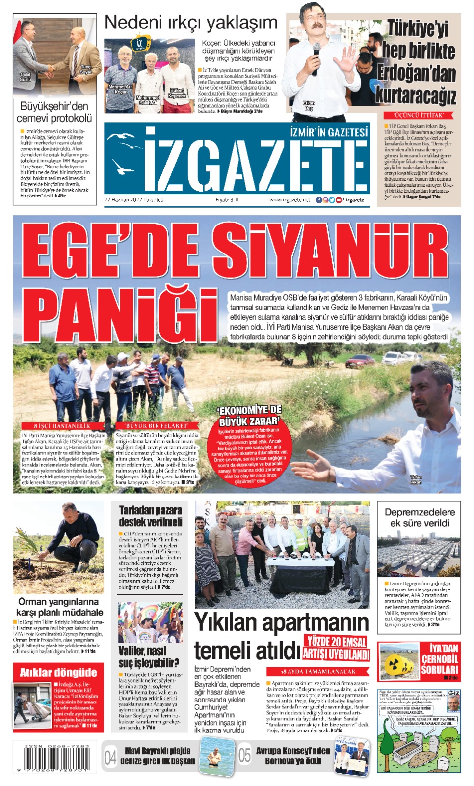 İz Gazete - İzmir'in Gazetesi - 27.06.2022 Manşeti