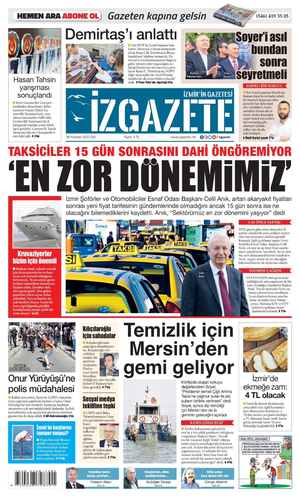 İz Gazete - İzmir'in Gazetesi - 28.06.2022 Manşeti