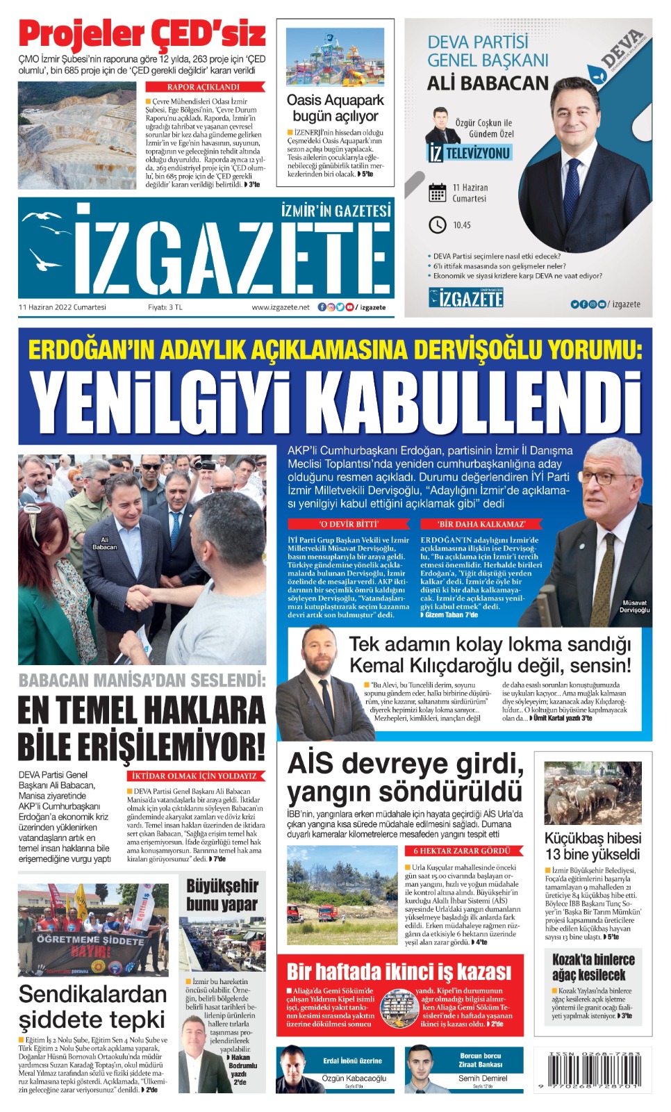 İz Gazete - İzmir'in Gazetesi - 11.06.2022 Manşeti