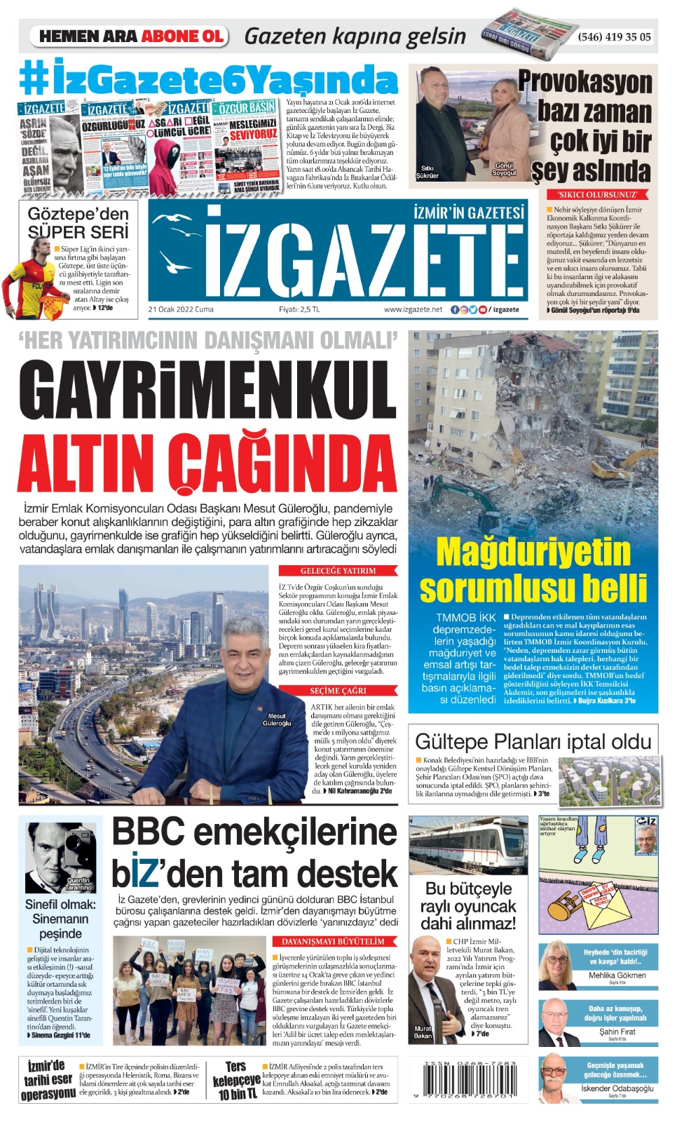 İz Gazete - İzmir'in Gazetesi - 21.01.2022 Manşeti