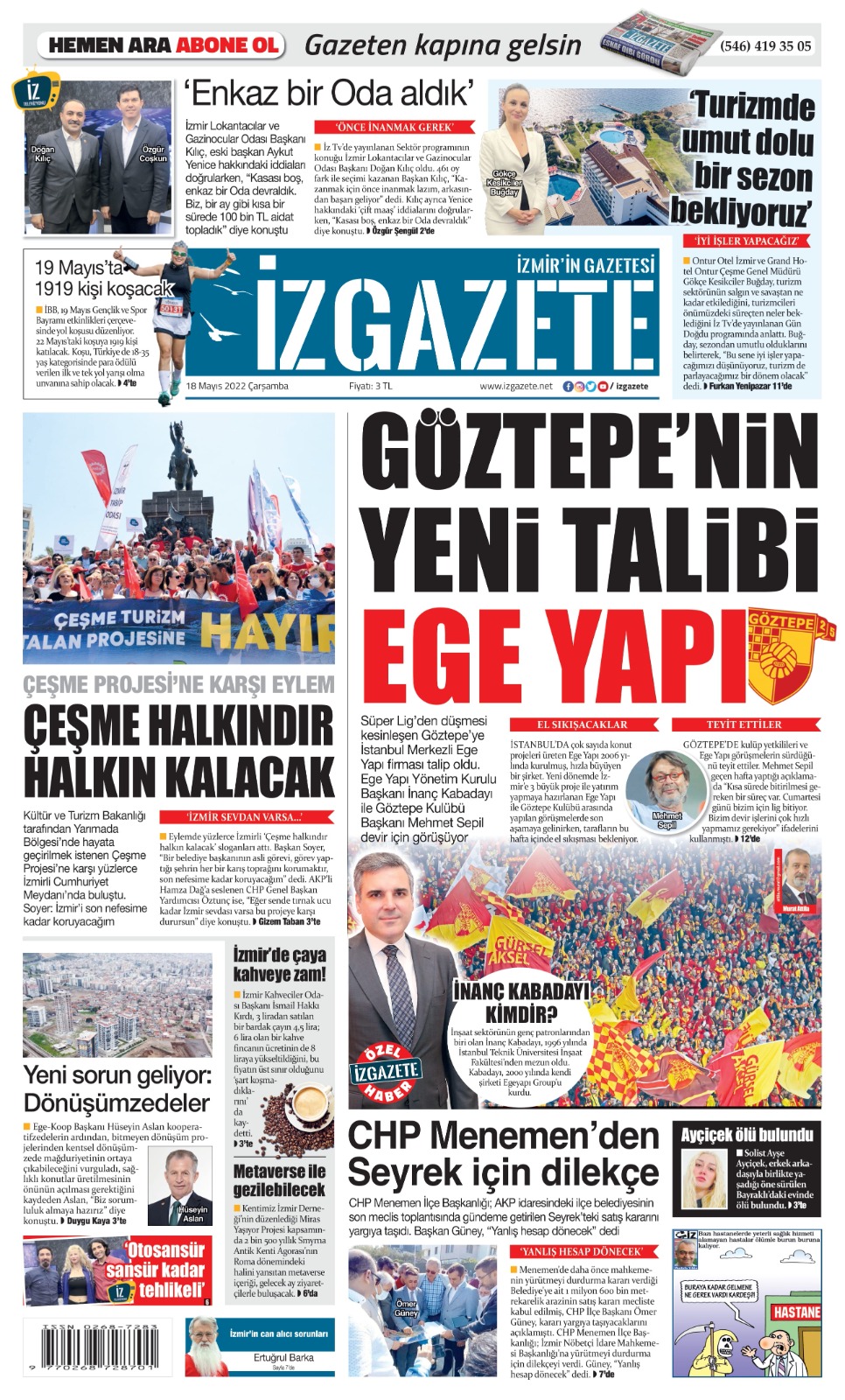 İz Gazete - İzmir'in Gazetesi - 18.05.2022 Manşeti