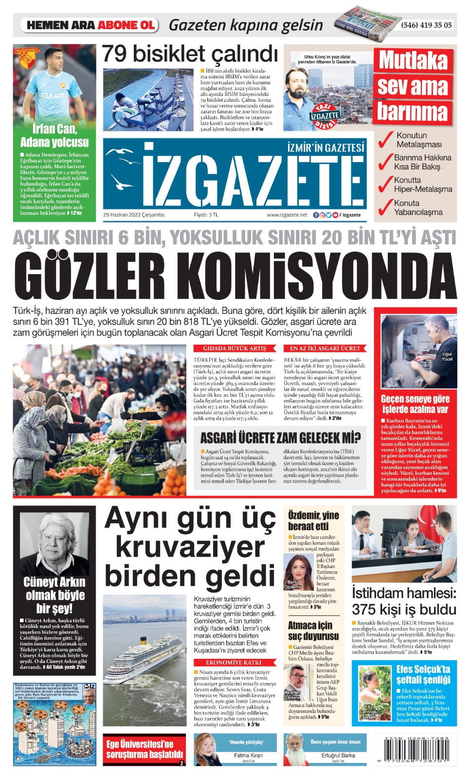 İz Gazete - İzmir'in Gazetesi - 29.06.2022 Manşeti