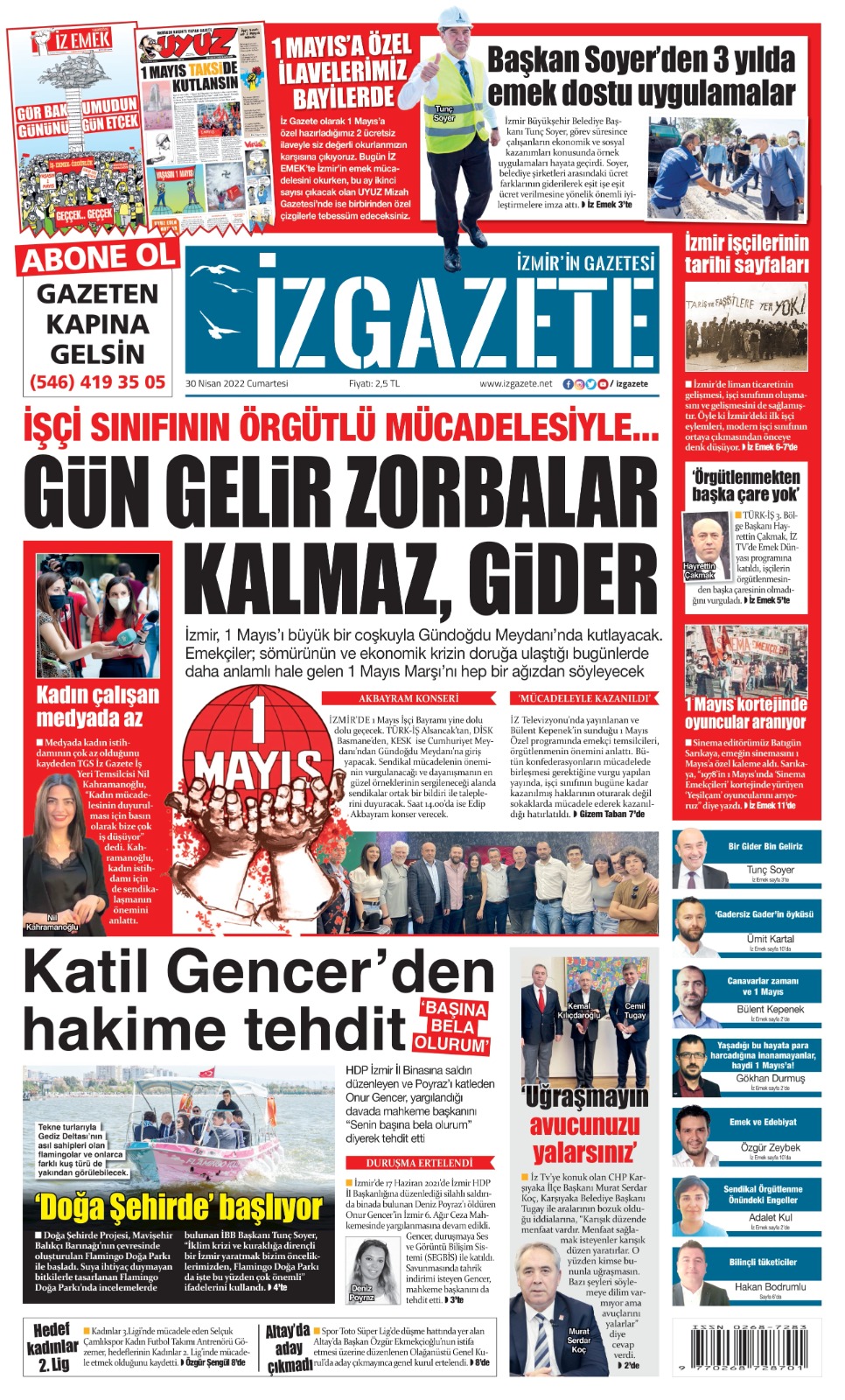 İz Gazete - İzmir'in Gazetesi - 30.04.2022 Manşeti