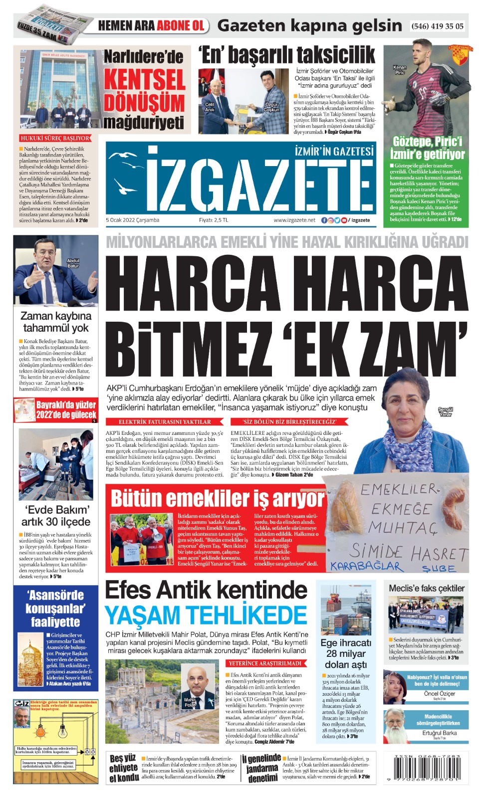 İz Gazete - İzmir'in Gazetesi - 05.01.2022 Manşeti