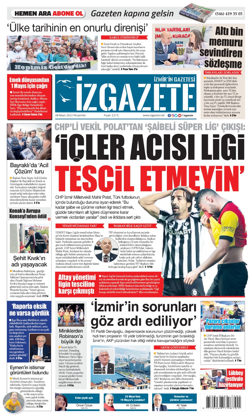 İz Gazete - İzmir'in Gazetesi - 28.04.2022 Manşeti
