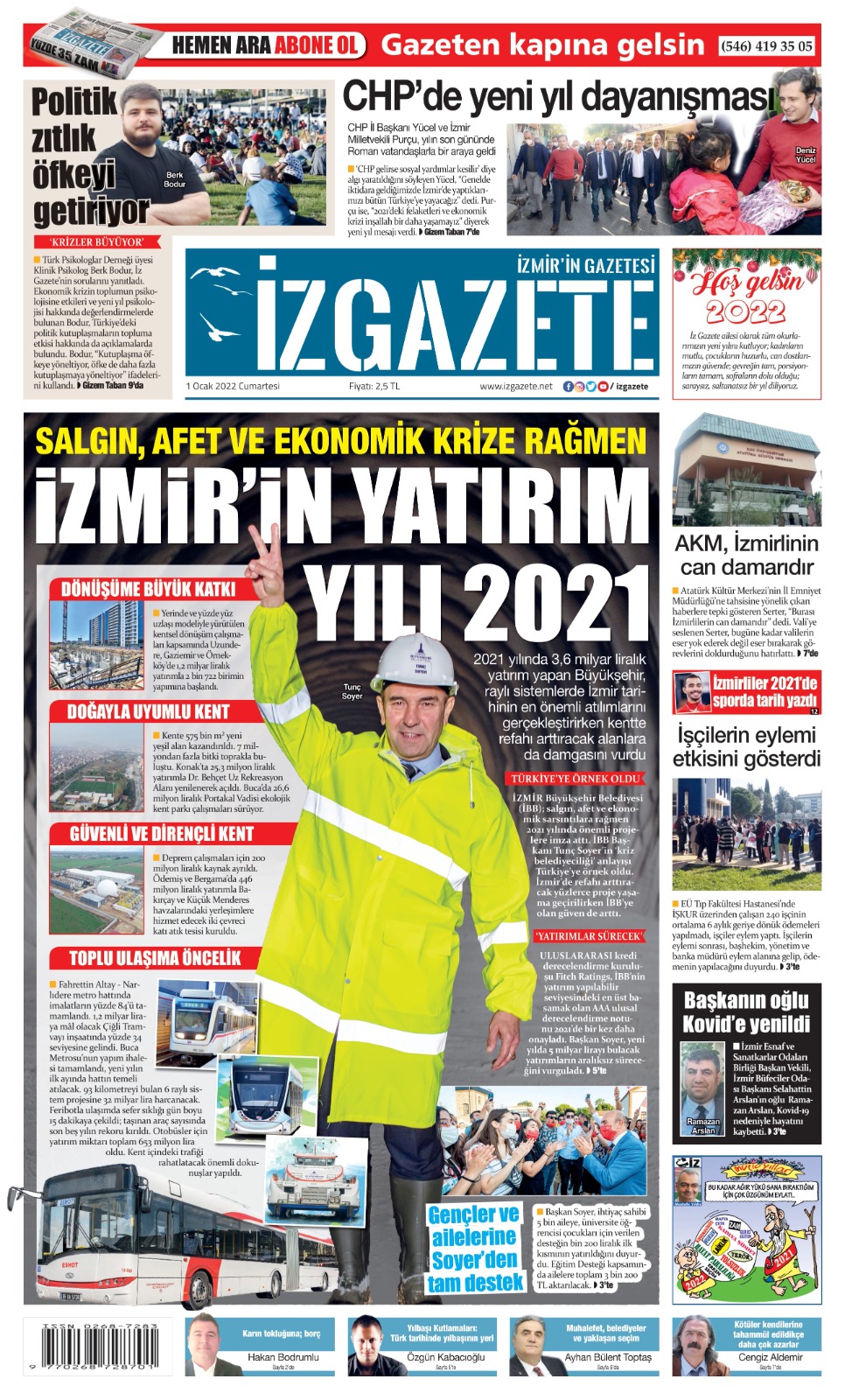 İz Gazete - İzmir'in Gazetesi - 01.01.2022 Manşeti