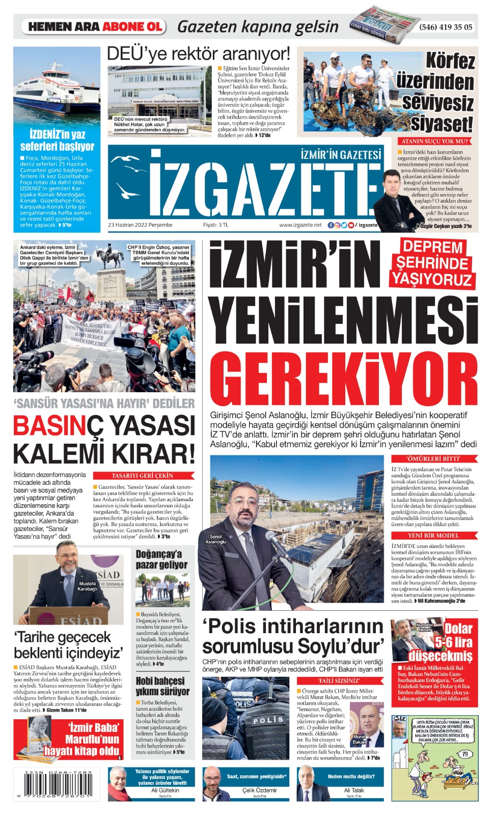 İz Gazete - İzmir'in Gazetesi - 23.06.2022 Manşeti