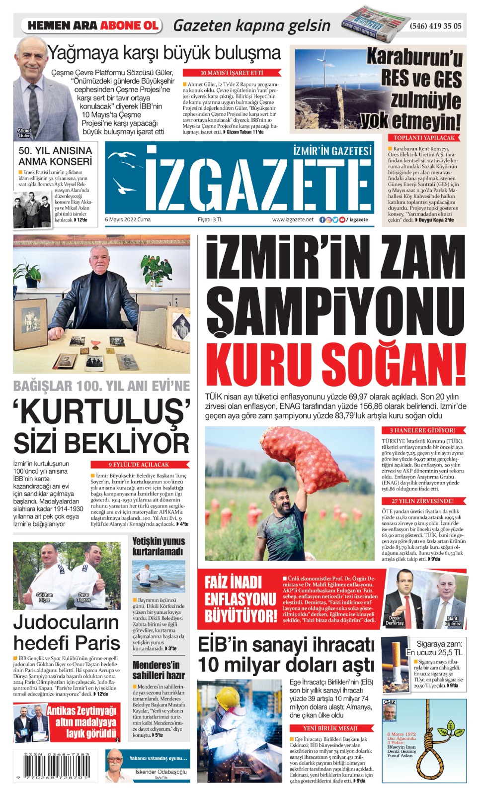 İz Gazete - İzmir'in Gazetesi - 06.05.2022 Manşeti