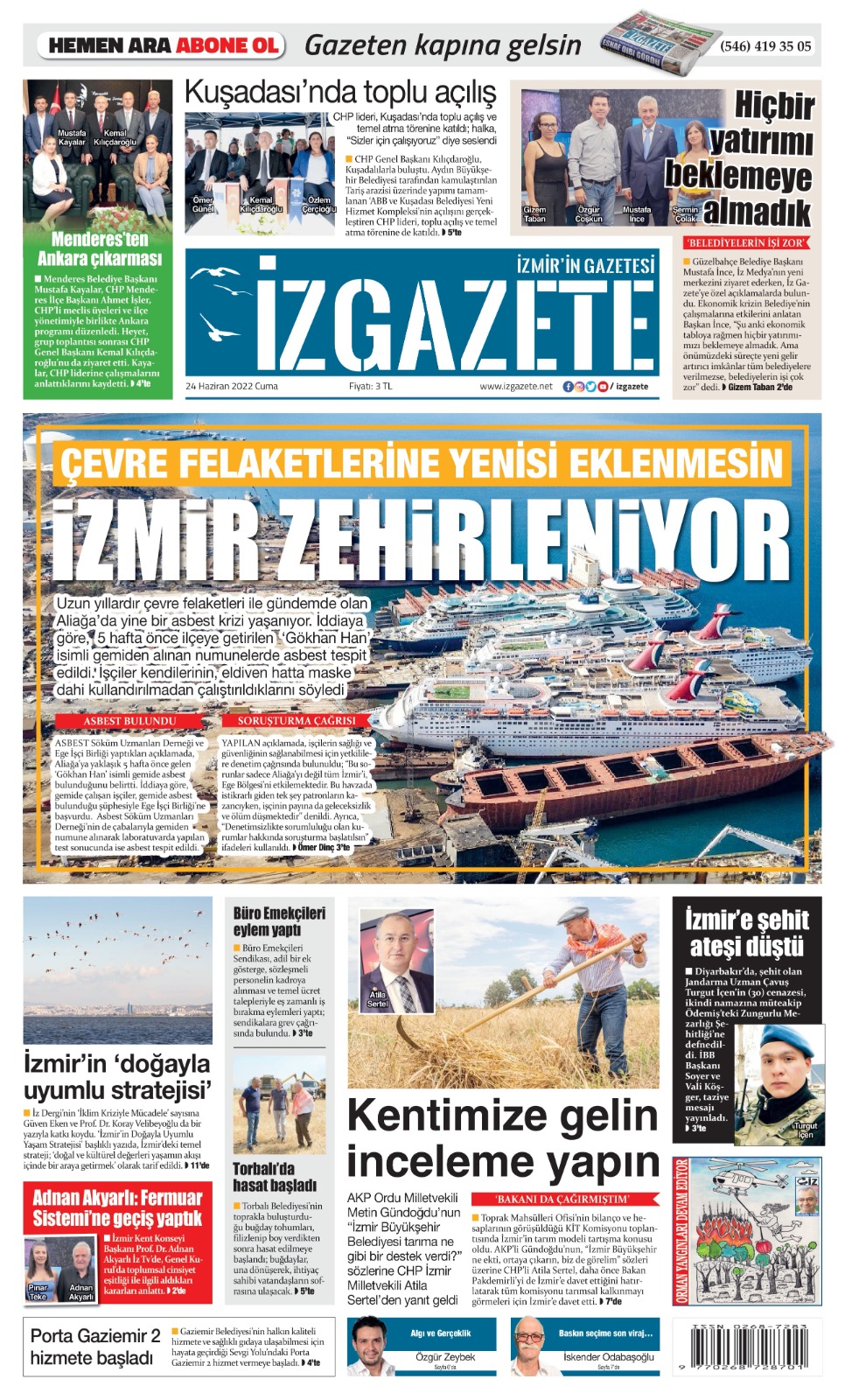 İz Gazete - İzmir'in Gazetesi - 24.06.2022 Manşeti