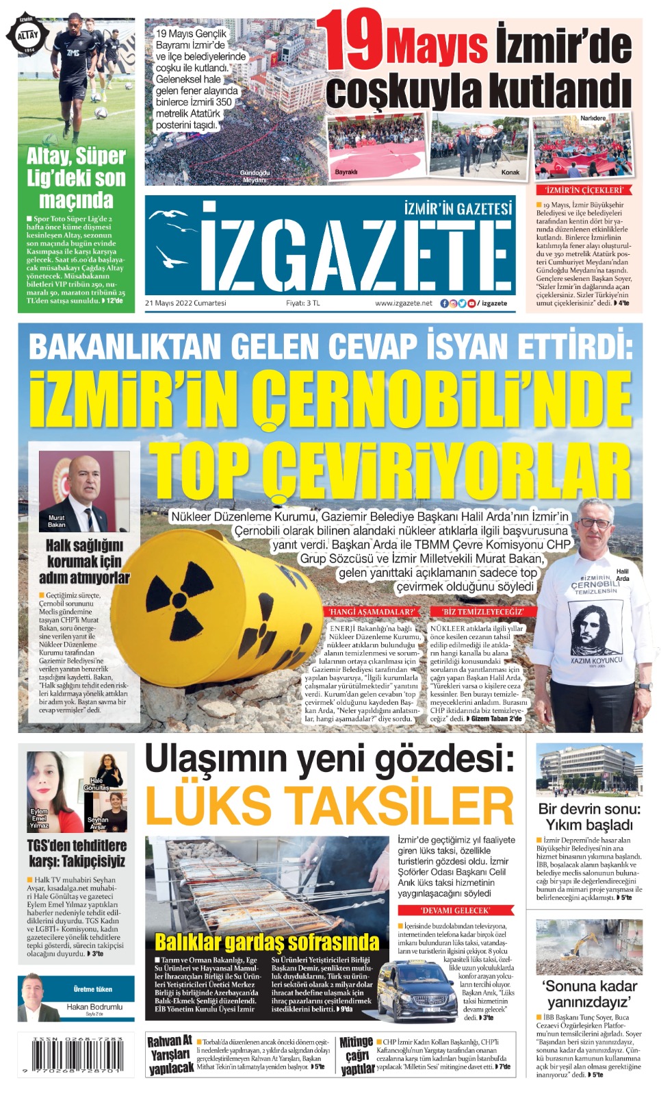 İz Gazete - İzmir'in Gazetesi - 21.05.2022 Manşeti