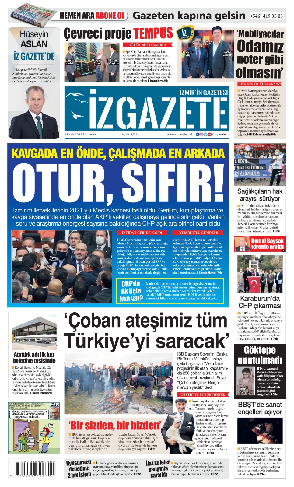 İz Gazete - İzmir'in Gazetesi - 08.01.2022 Manşeti