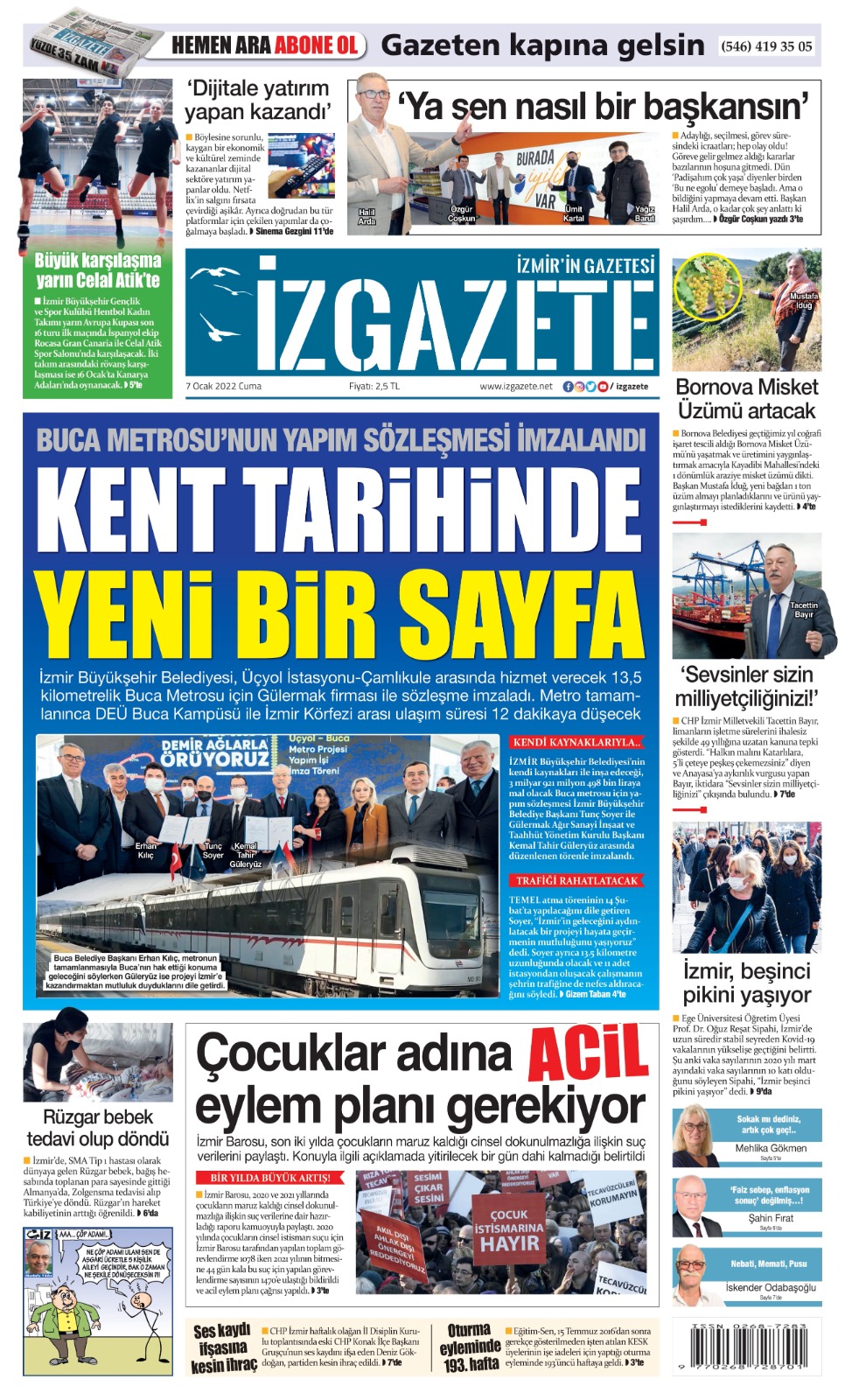 İz Gazete - İzmir'in Gazetesi - 07.01.2022 Manşeti