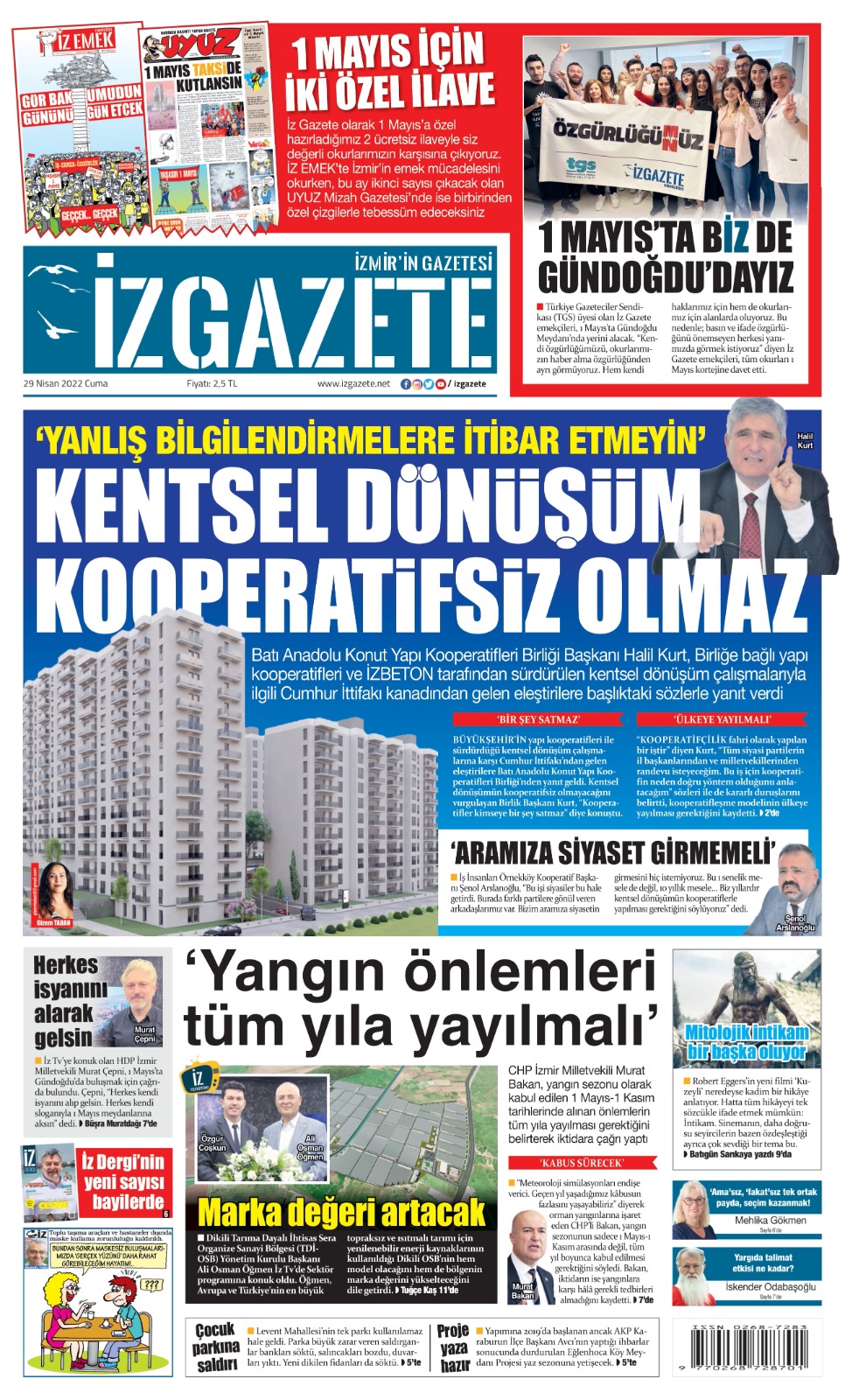 İz Gazete - İzmir'in Gazetesi - 29.04.2022 Manşeti