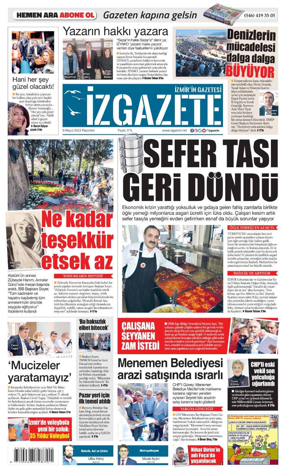 İz Gazete - İzmir'in Gazetesi - 09.05.2022 Manşeti