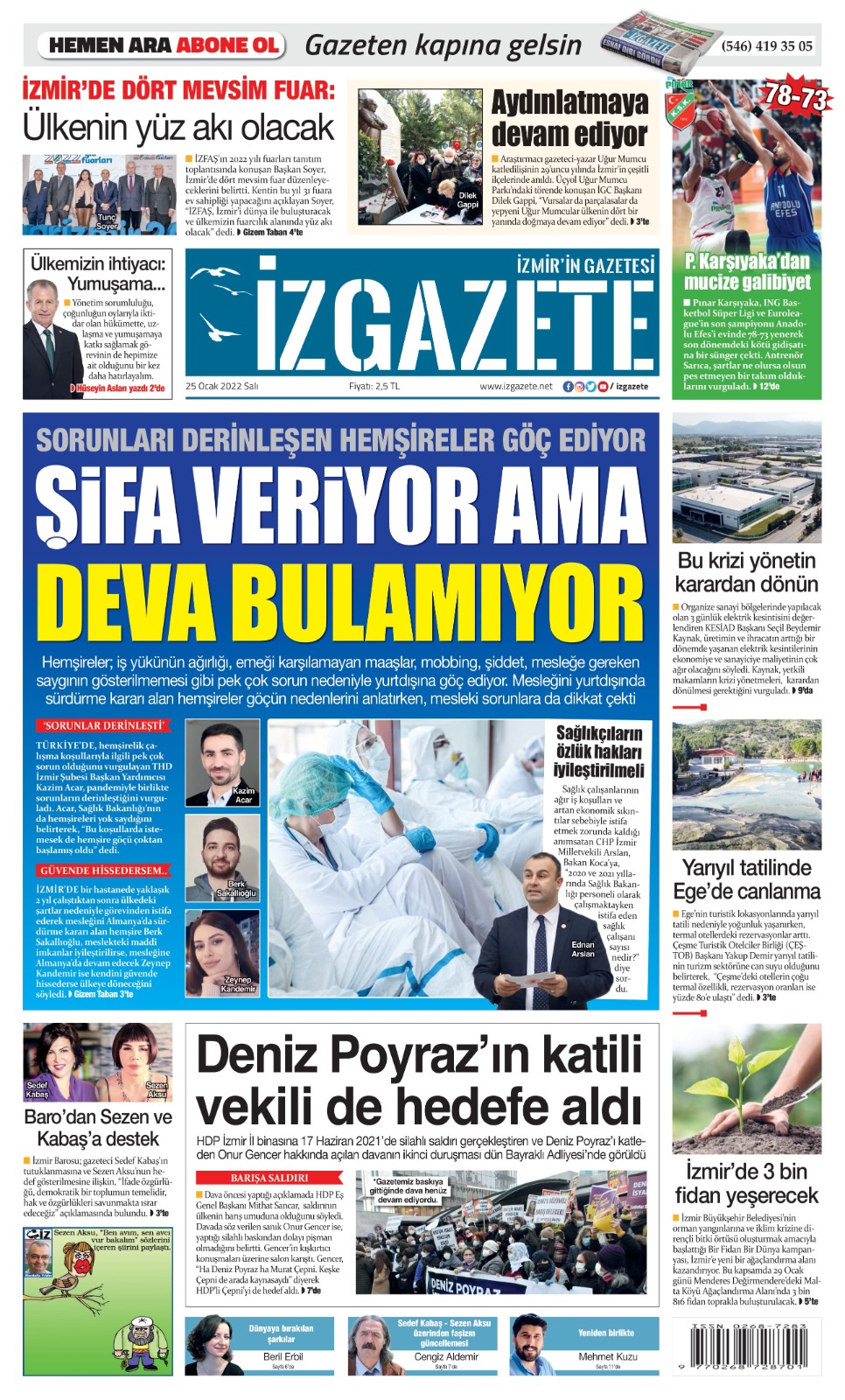 İz Gazete - İzmir'in Gazetesi - 25.01.2022 Manşeti