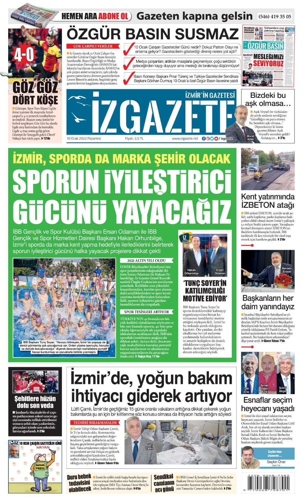 İz Gazete - İzmir'in Gazetesi - 10.01.2022 Manşeti
