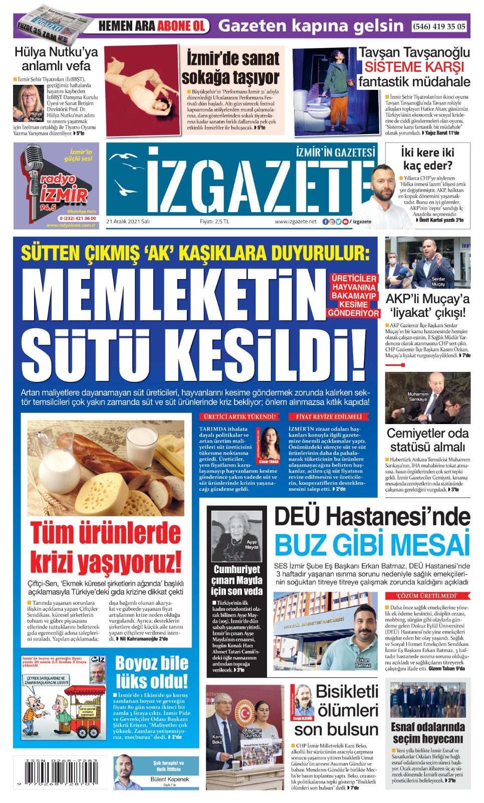 İz Gazete - İzmir'in Gazetesi - 21.12.2021 Manşeti