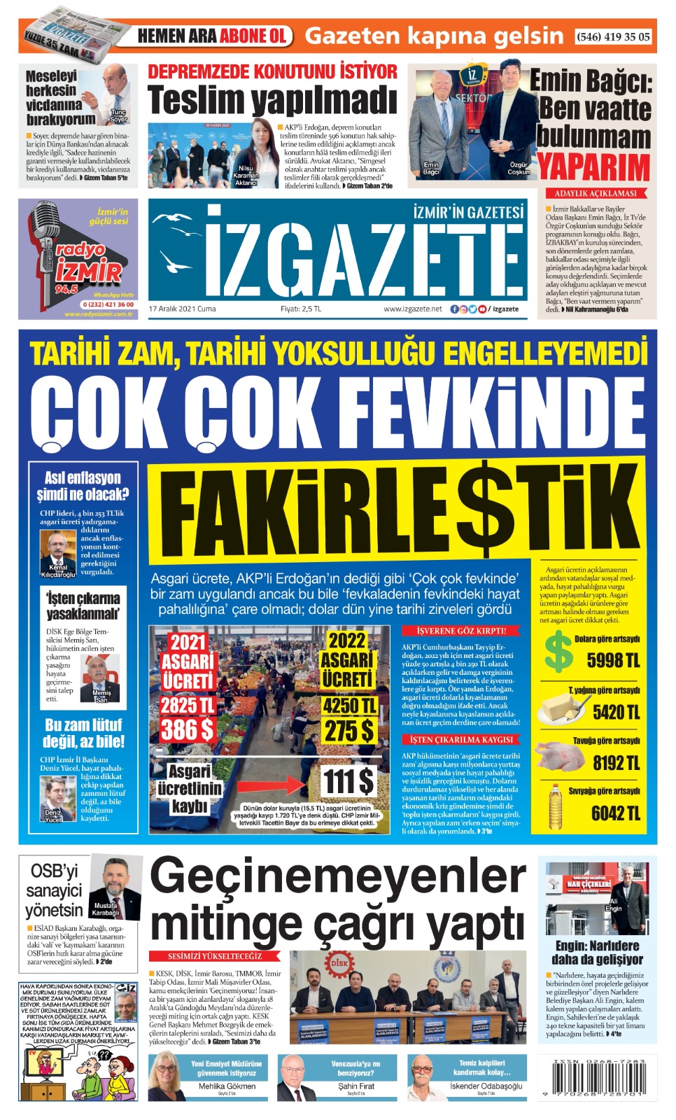 İz Gazete - İzmir'in Gazetesi - 17.12.2021 Manşeti