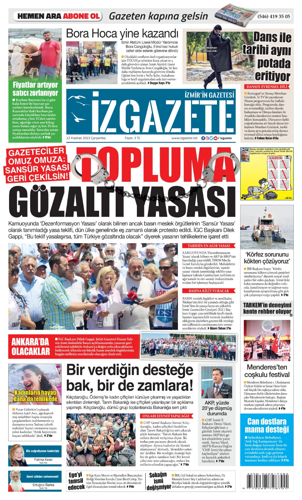 İz Gazete - İzmir'in Gazetesi - 22.06.2022 Manşeti