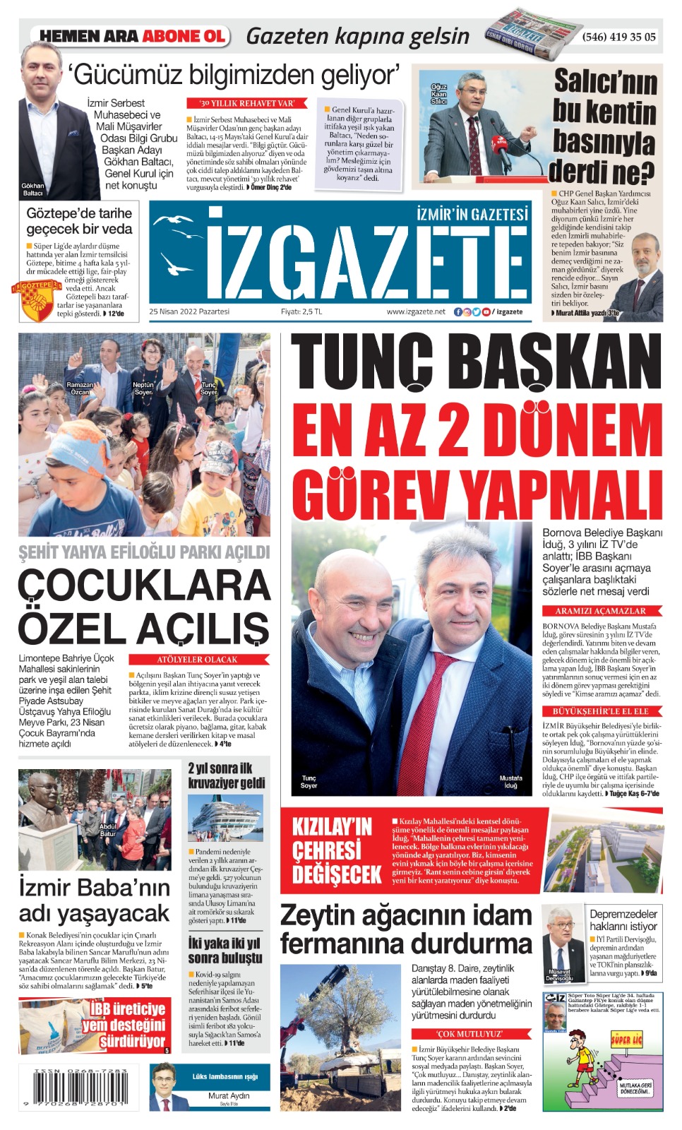 İz Gazete - İzmir'in Gazetesi - 25.04.2022 Manşeti