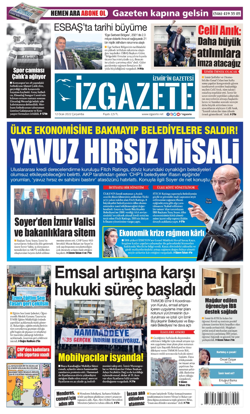 İz Gazete - İzmir'in Gazetesi - 12.01.2022 Manşeti