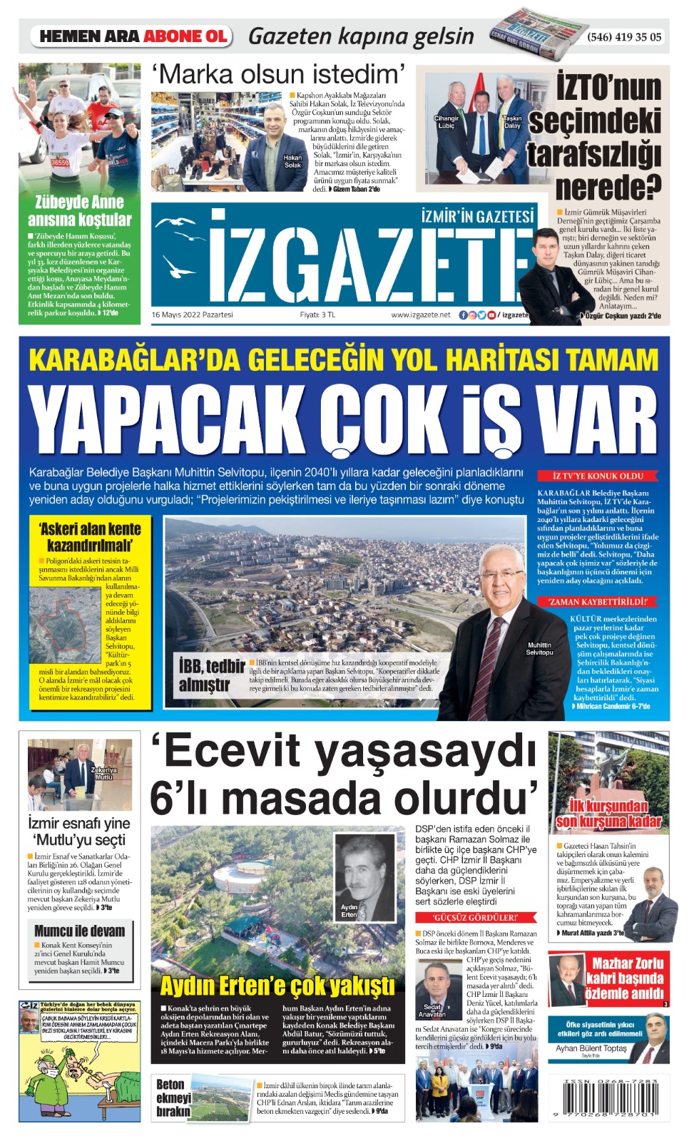 İz Gazete - İzmir'in Gazetesi - 16.05.2022 Manşeti