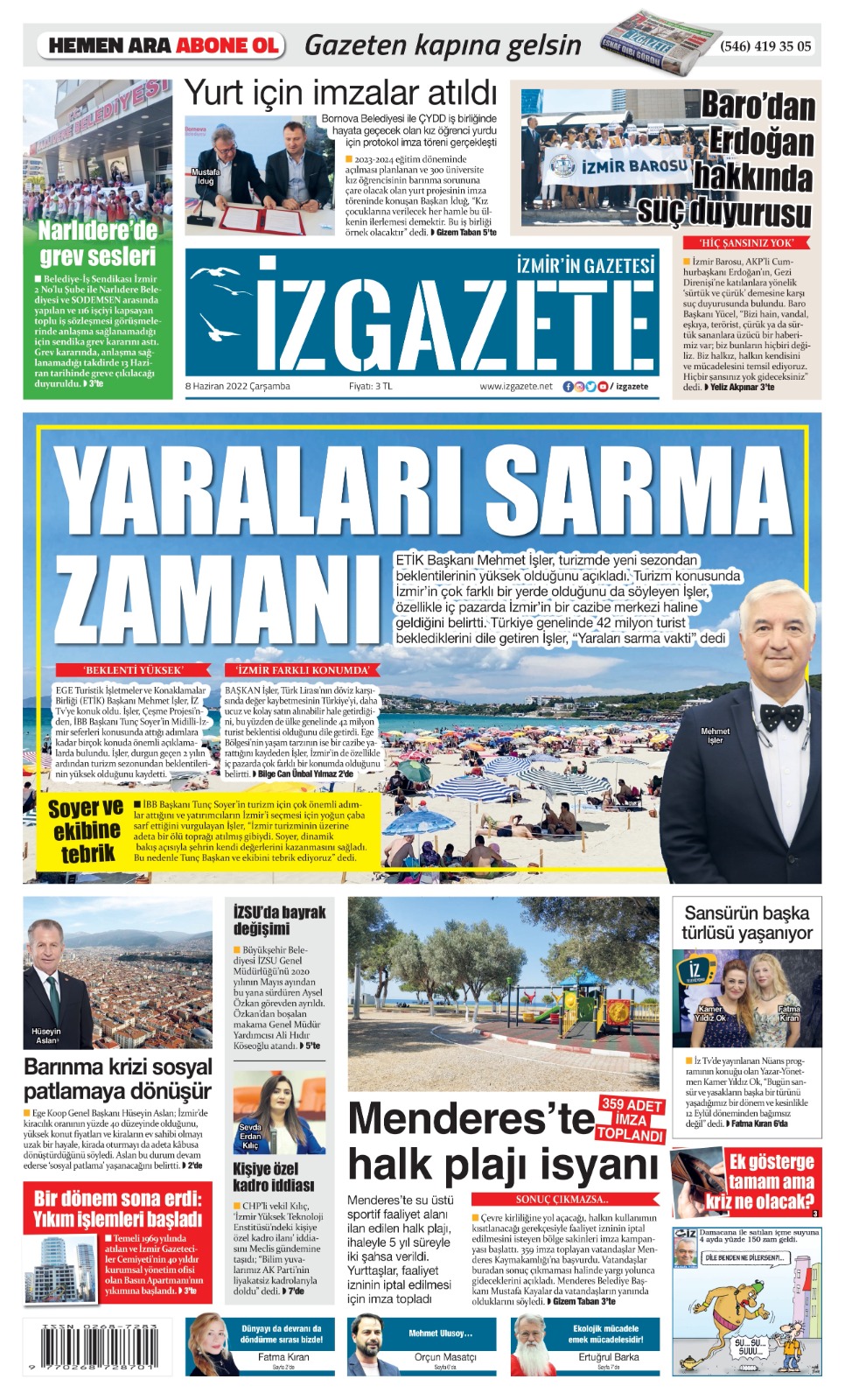 İz Gazete - İzmir'in Gazetesi - 08.06.2022 Manşeti