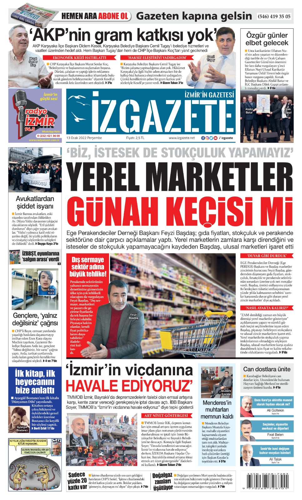 İz Gazete - İzmir'in Gazetesi - 13.01.2022 Manşeti