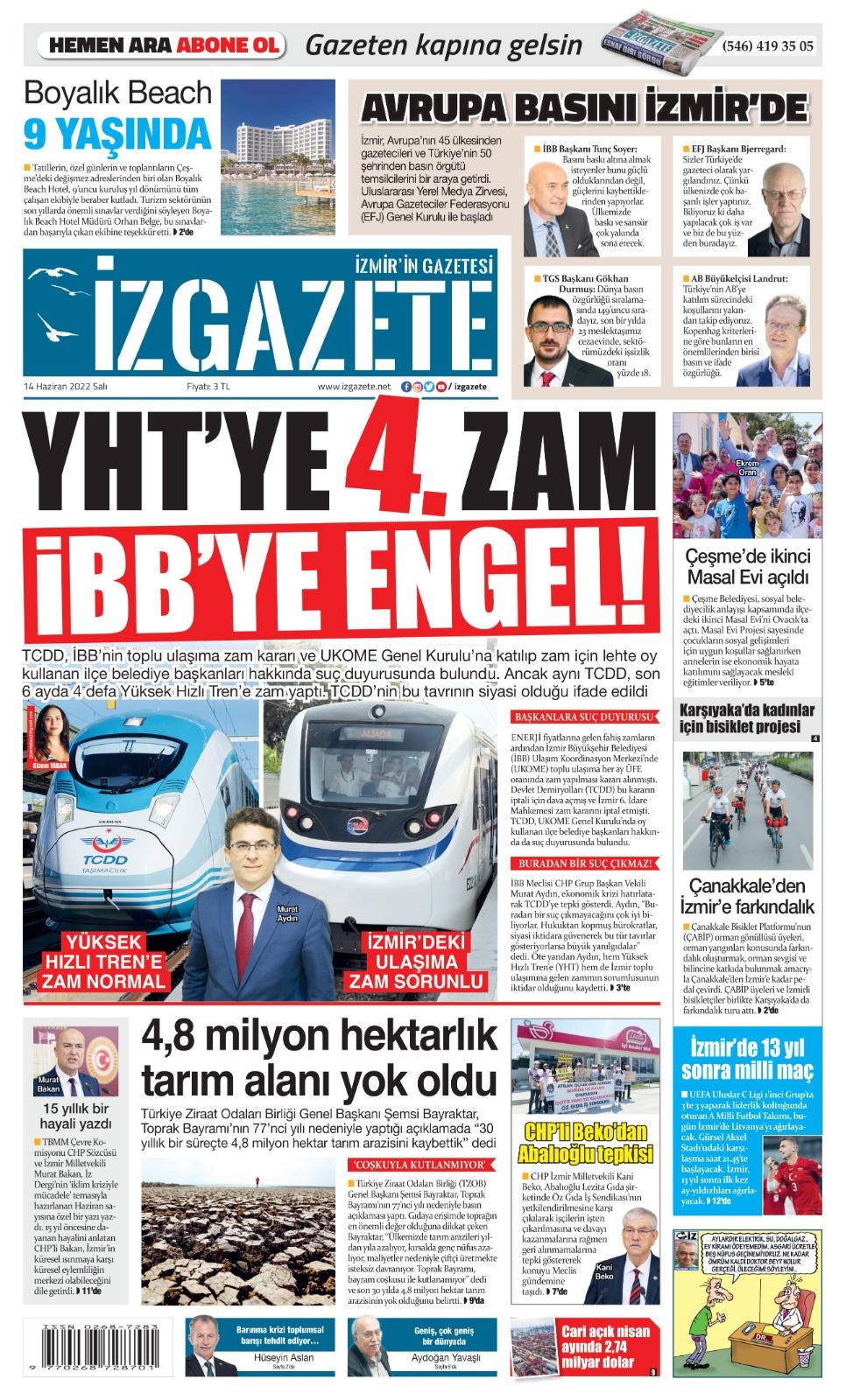 İz Gazete - İzmir'in Gazetesi - 14.06.2022 Manşeti