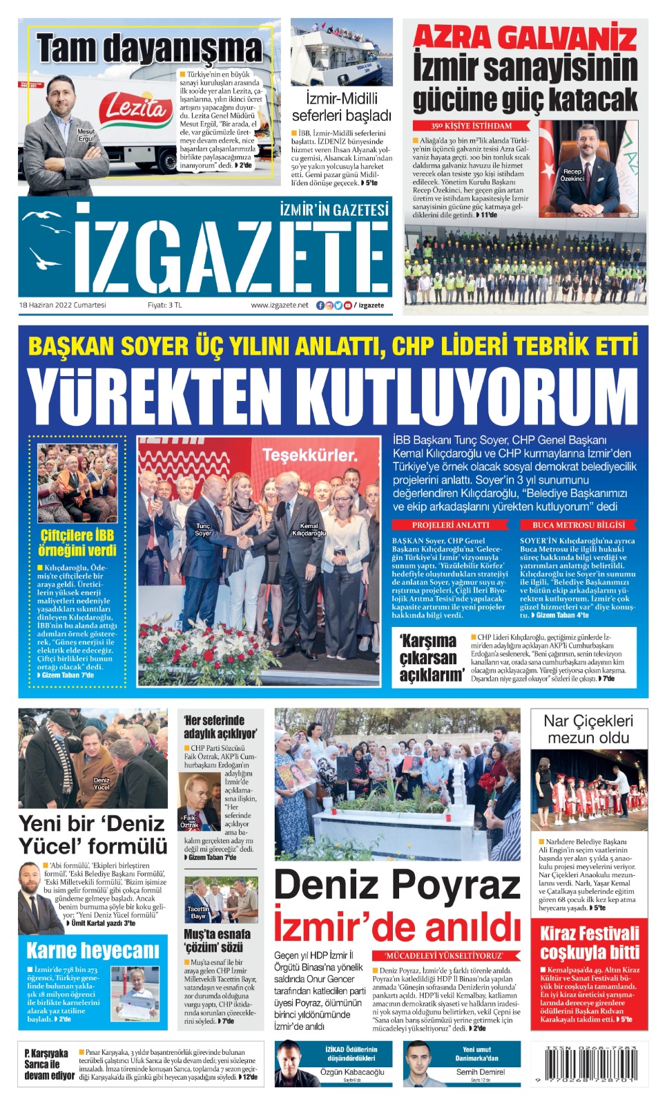İz Gazete - İzmir'in Gazetesi - 18.06.2022 Manşeti